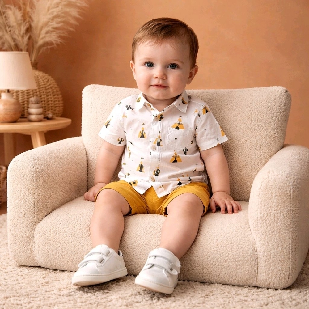 Easter ready! 6-9 month baby boy desert teepee & cactus print Shirt Short Set